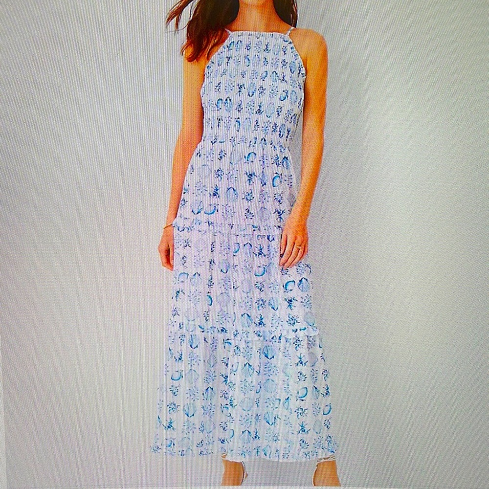 Shell Tile Tiered Maxi Dress by Ann Taylor- New
